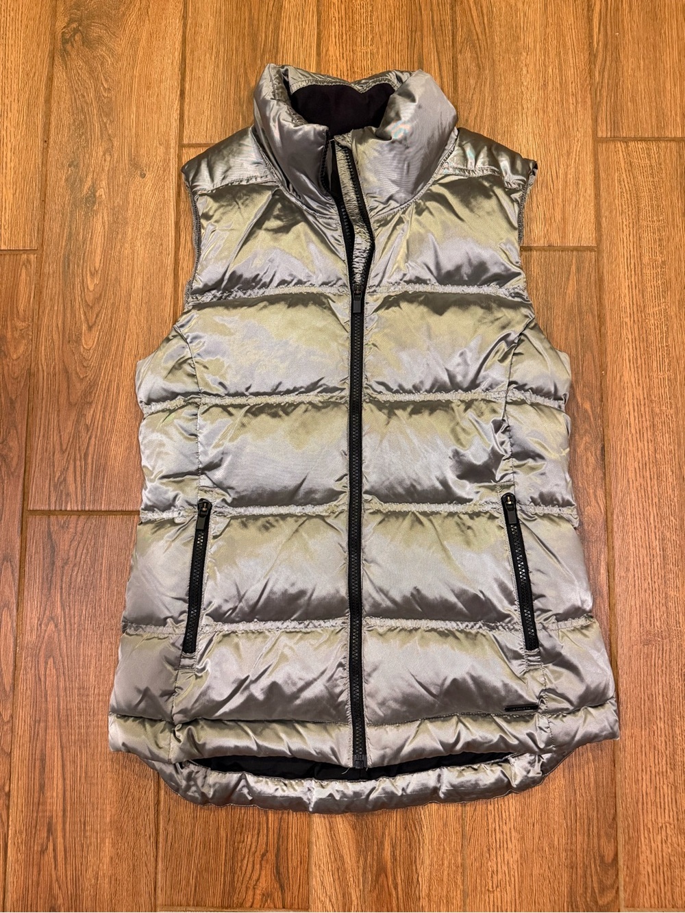Athleta Women's Silver Puffer Vest Full Zip Pockets Size M